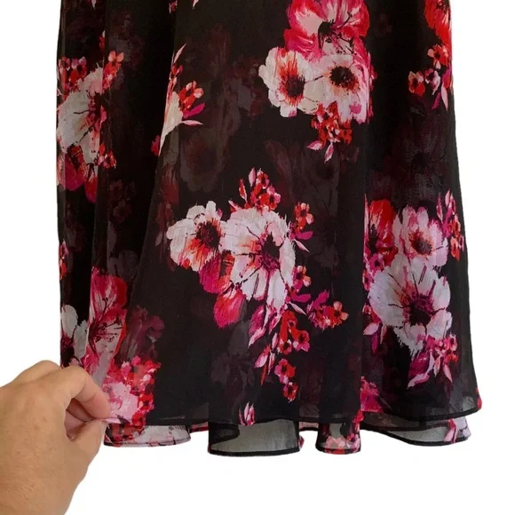 WHBM Black Floral Ruffle Midi Dress - Picture 7 of 11